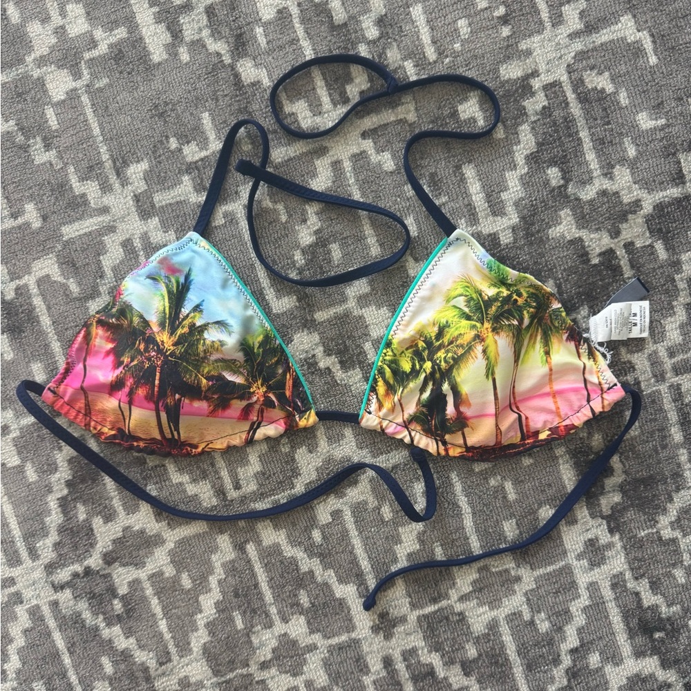 Sperry Top Sider Reversible Tropical Striped Navy Blue Print Bikini Triangle Top